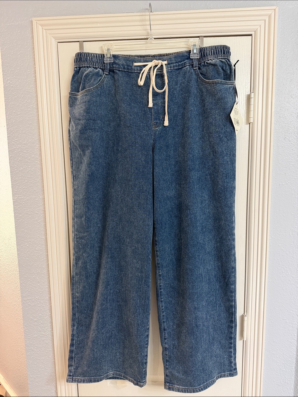 Ava & Viv Blue Wide-Leg Drawstring Jeans